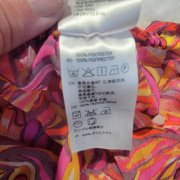 H & M Sheer Full Slit Maxi Skirt Swim Cover Up Pink Orange Tropical Size Small - Picture 7 of 9